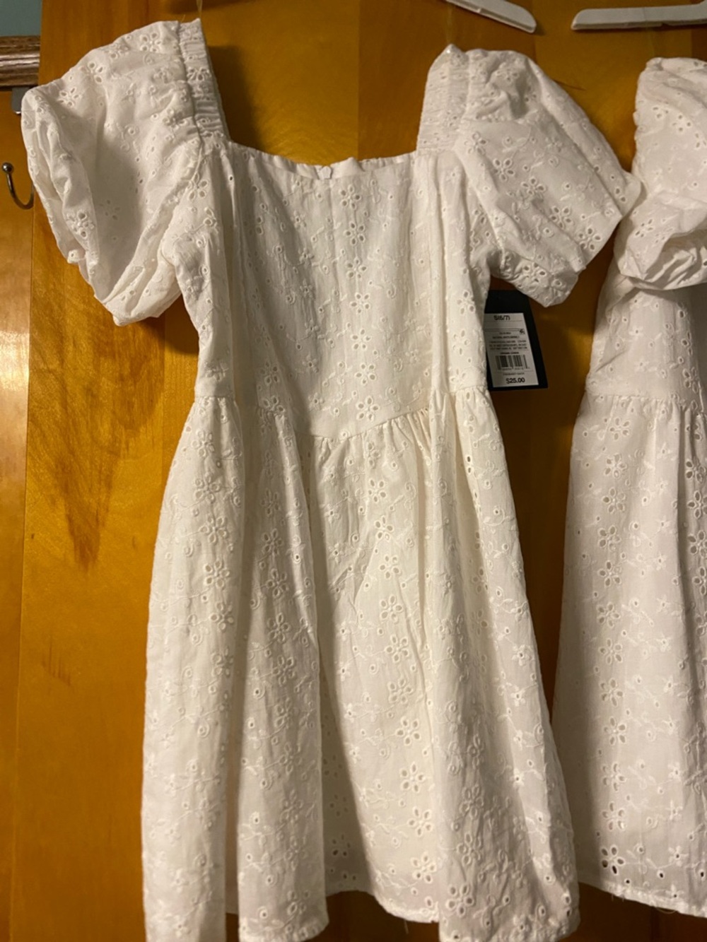 art class White Eyelet Puff-Sleeve Dress for Girls